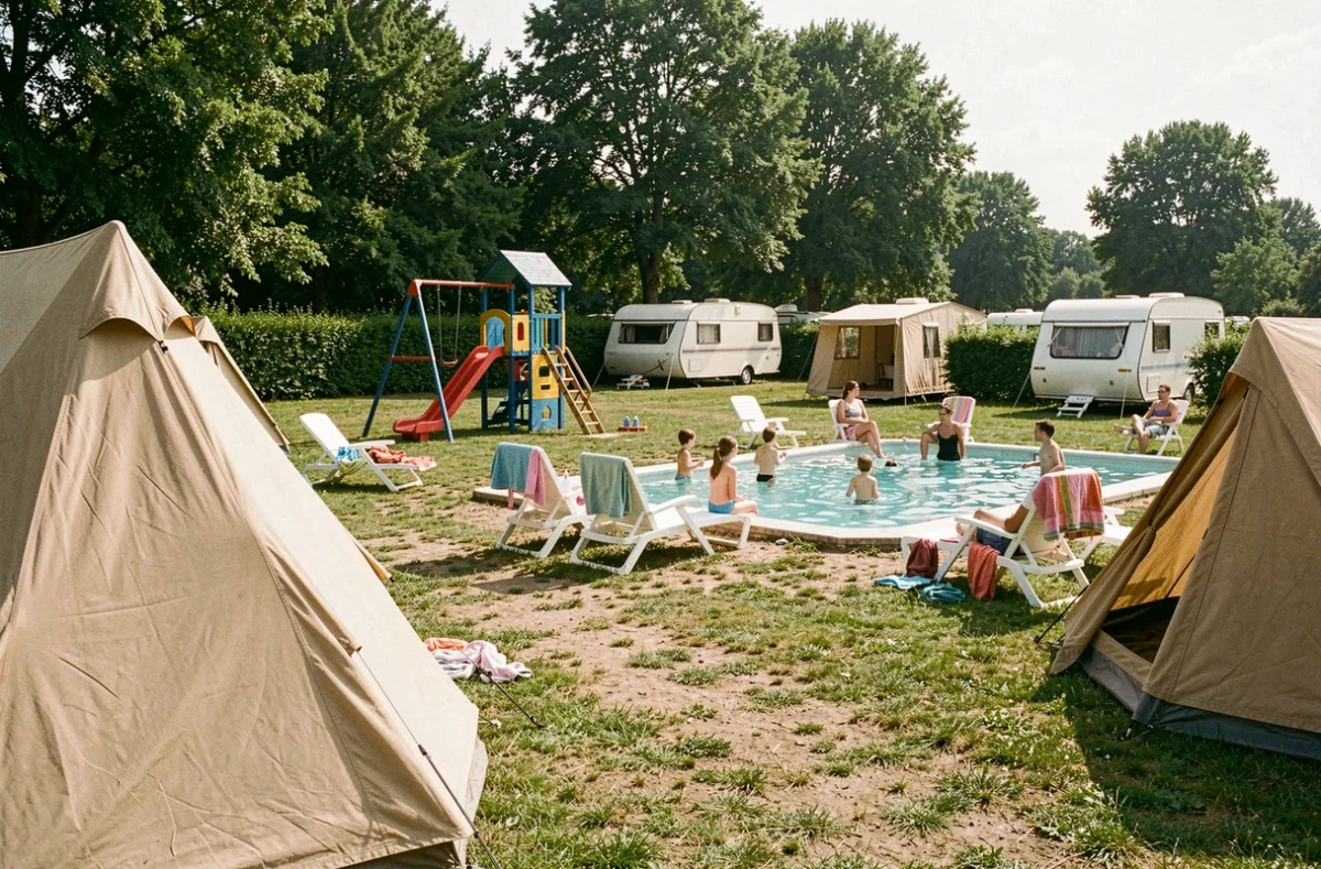 Espace jeux et piscine du camping familial Le Village Parisien à Varreddes en Seine-et-Marne