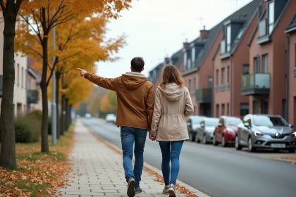 Couple visitant un appartement à Rodange Pétange au Luxembourg pour s'y installer