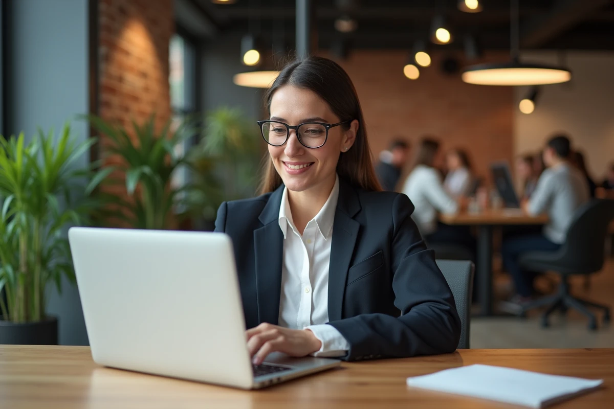 Femme d affaires travaillant sur son ordinateur &agrave; Munich