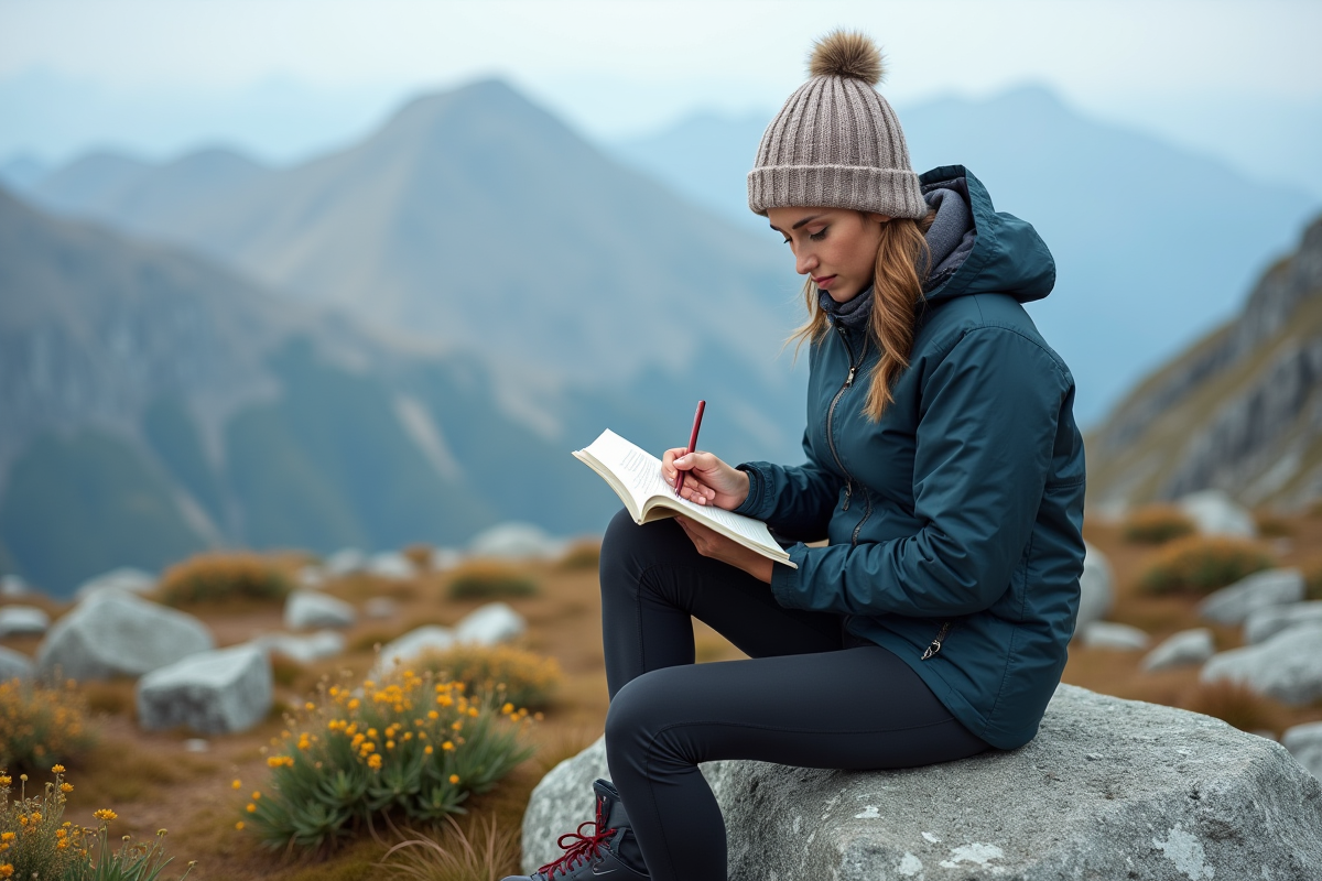 Jeune femme en outdoor avec carnet d