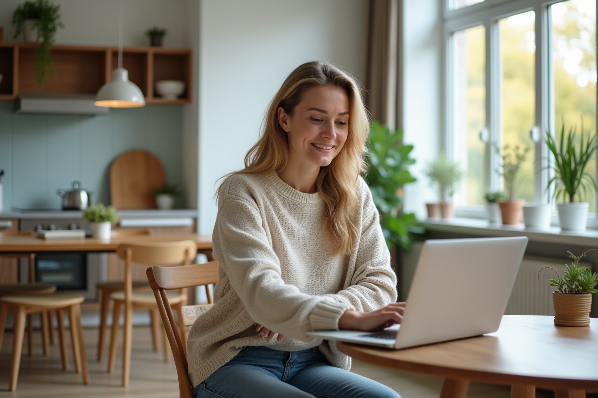 Femme d'âge moyen cherchant des annonces immobilières