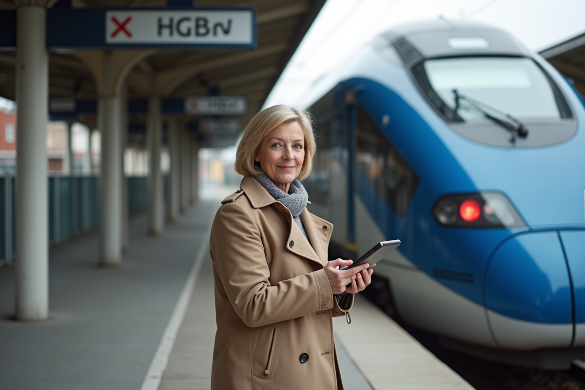 Femme française attendant sur une plateforme TGV