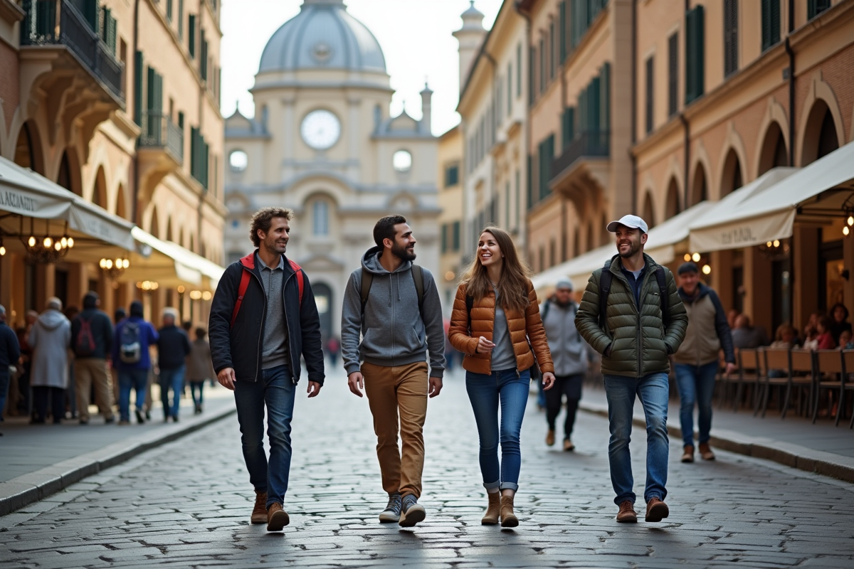 Groupe de touristes dans une ville historique européenne