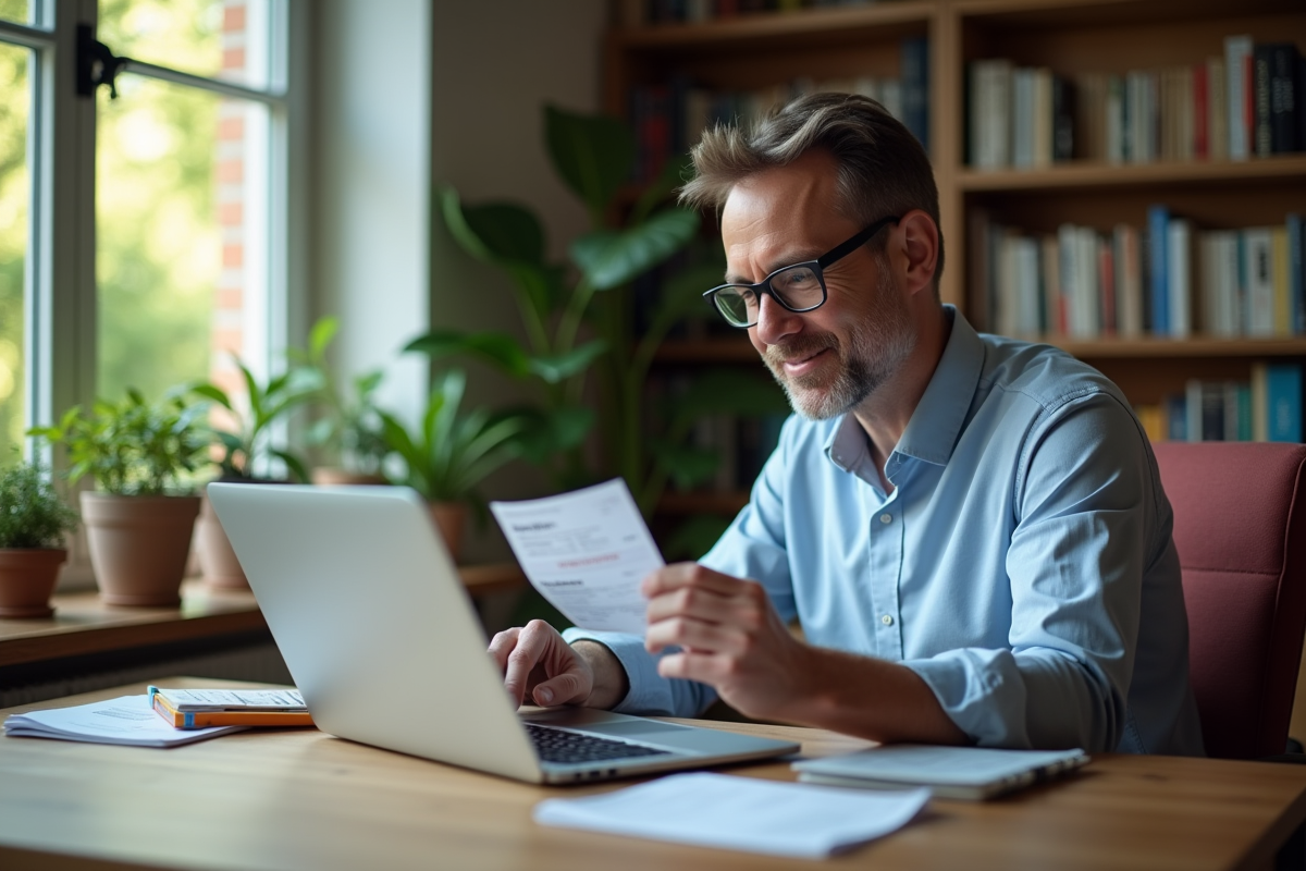 Homme en télétravail changeant un billet de train
