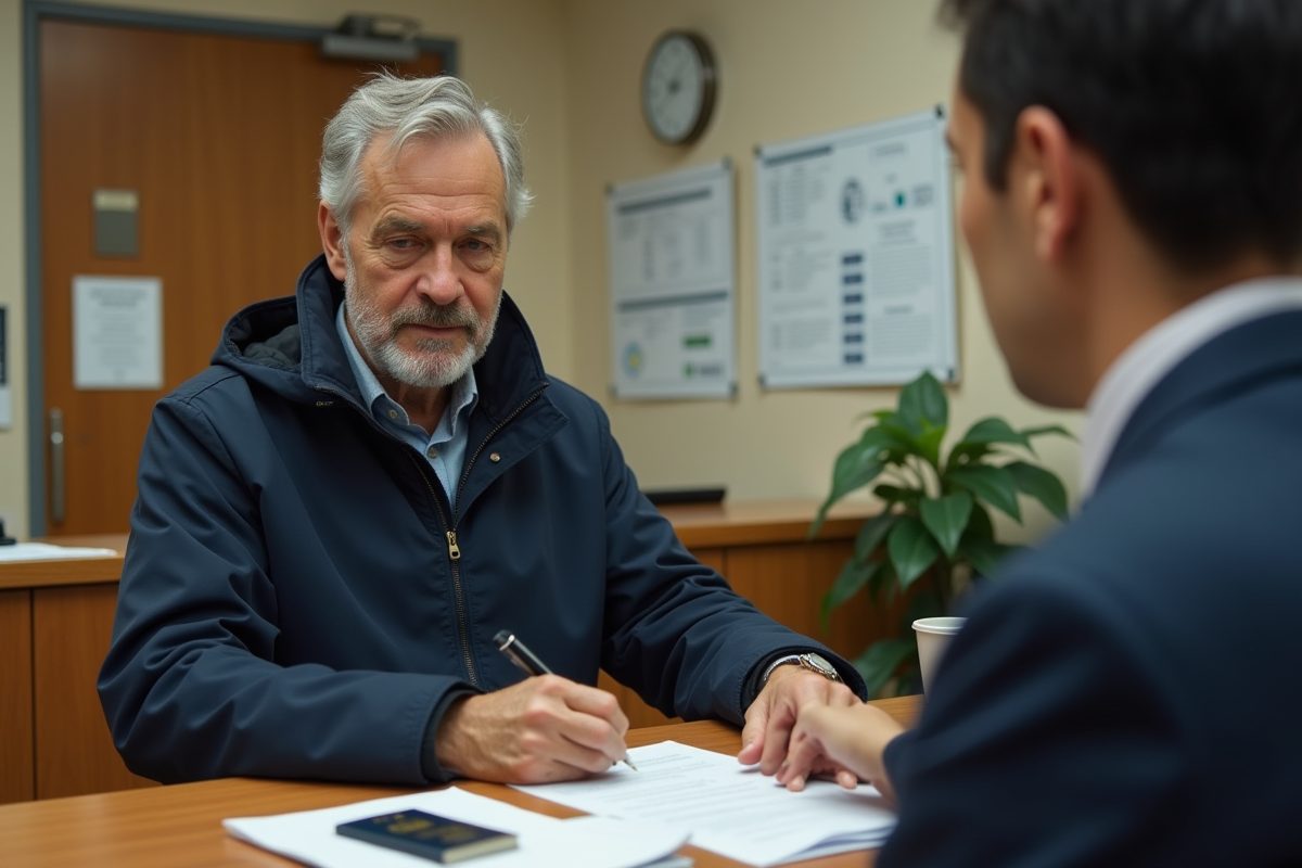 Homme remplissant un formulaire de renouvellement de passeport