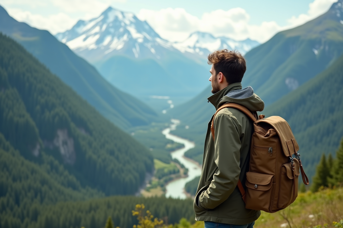 Jeune homme admirant la vue montagneuse