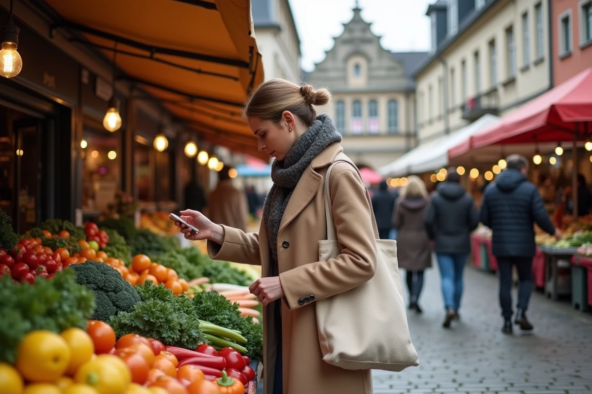 Femme faisant ses courses au marché local de Pétange Luxembourg