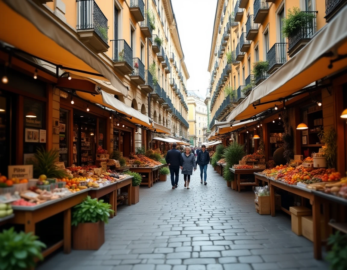 Marché de rue animé dans une ruelle historique de Vienne idéal pour les voyageurs avec un petit budget