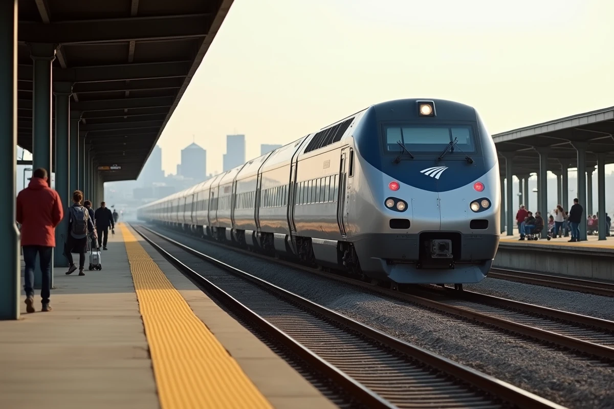 Train Amtrak Pacific Surfliner en gare californienne sur le trajet entre Los Angeles et San Francisco