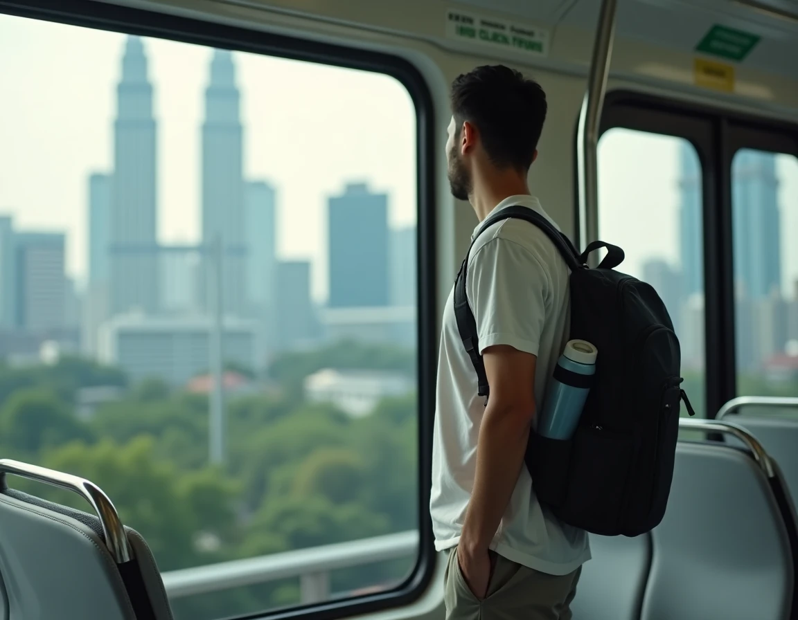Un voyageur utilise le réseau de transport en commun LRT de Kuala Lumpur pour se déplacer de manière écologique dans la ville